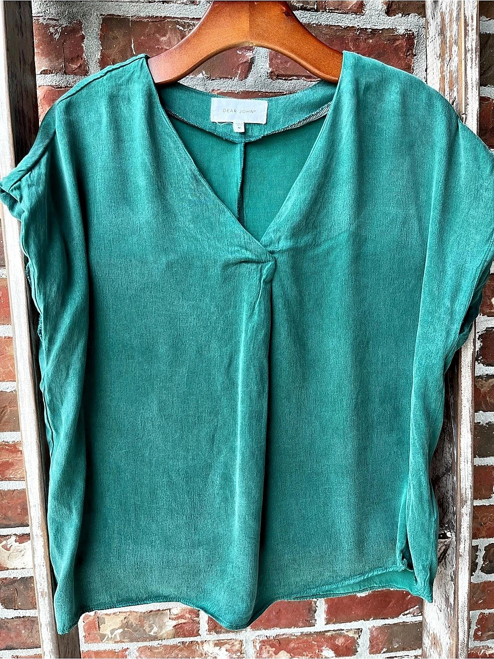 Dear John Kristen Top V-Neck Blouse Green Size Medium